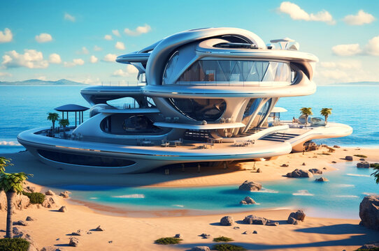 The most beautiful futuristic beach house filled hd wallpaper