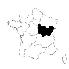 Obraz premium Vector map of the province of Bourgogne-Franche-Comté highlighted highlighted in black on the map of France.