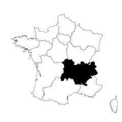Vector map of the province of Auvergne-Rhône-Alpes highlighted highlighted in black on the map of France.