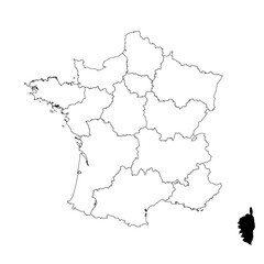 Vector map of the province of Corsica highlighted highlighted in black on the map of France.