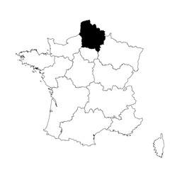 Vector map of the province of Hauts-de-France highlighted highlighted in black on the map of France.
