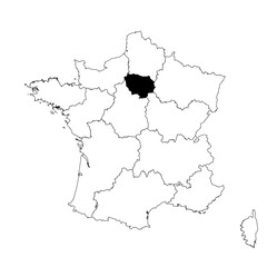 Vector map of the province of Île-de-France highlighted highlighted in black on the map of France.