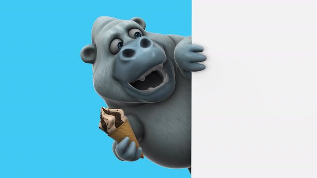 Fun 3D cartoon yeti with an ice cream (with alpha channel included)