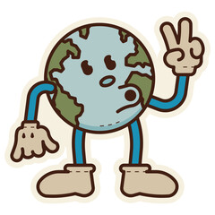 earth retro cartoon sticker