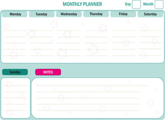 Monthly Planner, Organizer Planner, paper, note, template en inglés