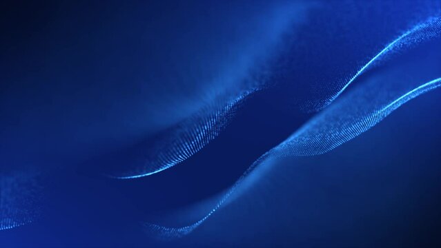 A blue abstract wave of particles and dots, a cosmic futuristic cyber background with data streams. Wavy technological background. Seamless loop of 4k video. Video animation for a screensaver