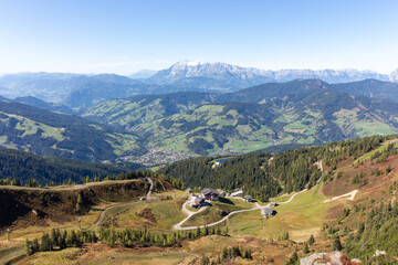Fototapeta na wymiar View on the mountains and ski slope
