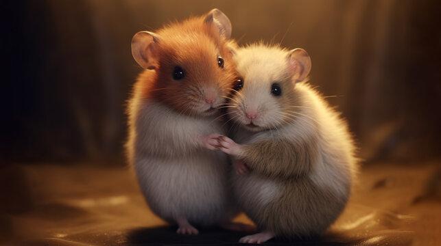 Hamsters hugging each other