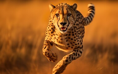 Cheetah running in the savannah created with Generative AI technology