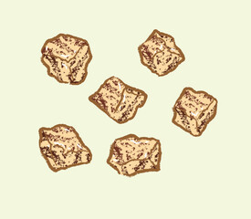 Black sugar cold cake, warabi mochi in food dessert illustration