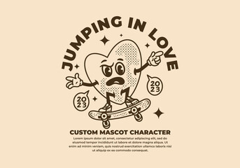 Mascot character of heart jumping of skateboard