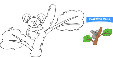 Funny cartoon koala. Coloring pages. Vector illustration