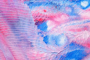 blue pink abstract acrylic painting color texture on white paper background by using rorschach inkblot method