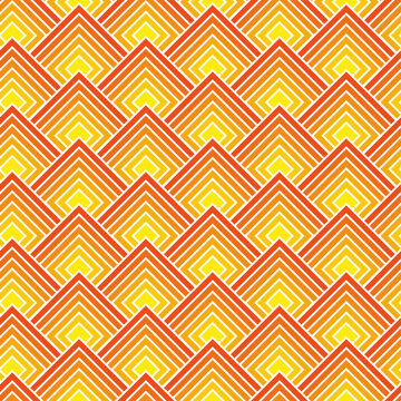 Seamless geometric pattern of overlapping geometric shapes, red and orange
