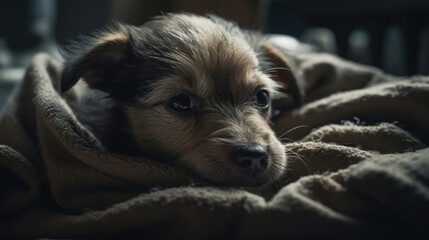 The photo depicts an adorable scene of a puppy and a kitten cuddled together, showcasing the pure innocence and sweetness of their bond. Their tiny bodies rest comfortably against each other, creating