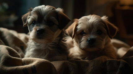 The photo depicts an adorable scene of a puppy and a kitten cuddled together, showcasing the pure innocence and sweetness of their bond. Their tiny bodies rest comfortably against each other, creating