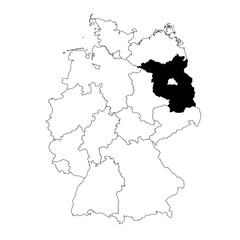 Vector map of the Bundesland of Brandenburg highlighted highlighted in black on the map of Germany.