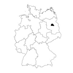 Obraz premium Vector map of the Bundesland of Berlin highlighted highlighted in black on the map of Germany.