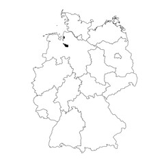 Obraz premium Vector map of the Bundesland of Bremen highlighted highlighted in black on the map of Germany.