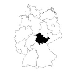 Vector map of the Bundesland of Thüringen highlighted highlighted in black on the map of Germany.