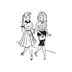 Couple of girls dancing ballet. Vector illustration in sketch style.