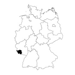 Vector map of the Bundesland of Saarland highlighted highlighted in black on the map of Germany.