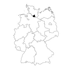 Obraz premium Vector map of the Bundesland of Hamburg highlighted highlighted in black on the map of Germany.