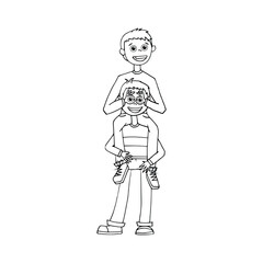cute little boy with face mask and happy boy vector illustration design