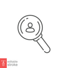 Search job vacancy icon. Simple outline style. Human resource, hire, people, select candidate concept. Thin line symbol. Vector illustration isolated on white background. Editable stroke EPS 10.