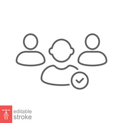 Search job vacancy icon. Simple outline style. Human resource, hire, people, select candidate concept. Thin line symbol. Vector illustration isolated on white background. Editable stroke EPS 10.