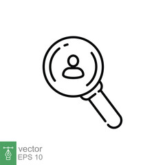 Search job vacancy icon. Simple outline style. Human resource, hire, people, select candidate, recruit, business concept. Thin line symbol. Vector illustration isolated on white background. EPS 10.