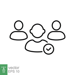 Search job vacancy icon. Simple outline style. Human resource, hire, people, select candidate, recruit, business concept. Thin line symbol. Vector illustration isolated on white background. EPS 10.