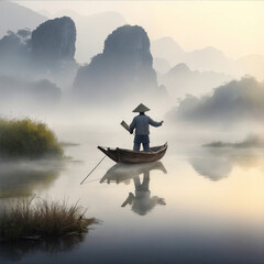 Vietnamese fisherman on a boat