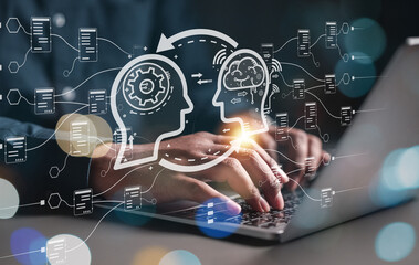 ChatGPT Chat with AI, Artificial Intelligence. Man using technology smart robot AI.