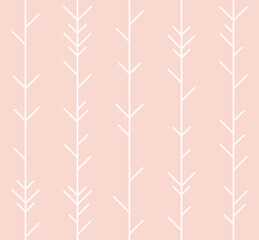 Seamless minimalist geometric pattern of dry branches in shades of baby pink.