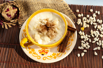 cup of canjica, typical food consumed in the Brazilian Festa Juninas