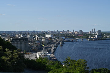 Naklejka premium Podil in Kyiv city ​​and Dnipro river view