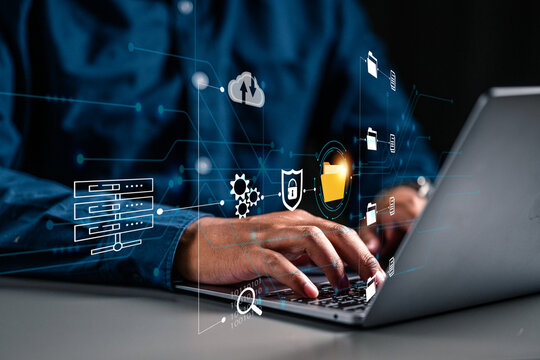 User authentication system folder settings lock password, cybersecurity concept. Information security and encryption, secure Internet, technology and cybernetics. computer security system.