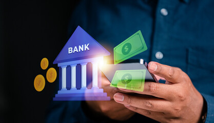 Concept Financial and banking networking, Online shopping and customer network connection, cyber...