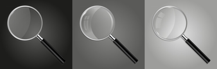 Magnifying glass, big tool instrument set icon