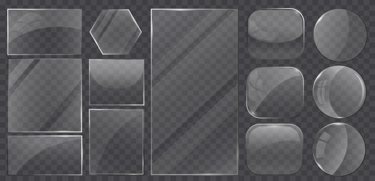 Set of transparent glass on sample background. Glass framework set. Vector illustration.