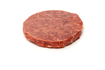 Raw minced beef isolated on white background.