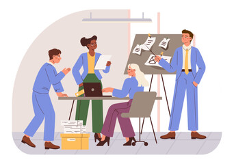 Modern office characters. Group of diverse business people chatting