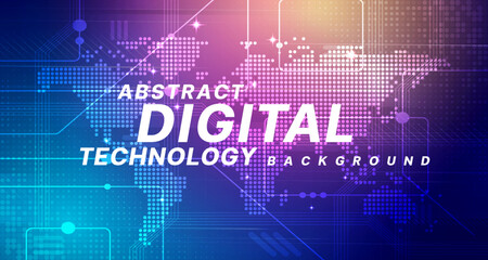 Abstract digital map technology futuristic circuit blue pink background, Cyber science tech innovation communication future, Ai big data, internet network connection, Cloud hi-tech illustration vector