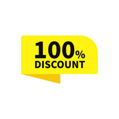 100 Discount In Yellow Color Rectangle Ribbon Shape For Advertisement Sale
