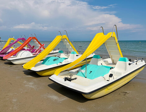 pedal boat and slide on the beach