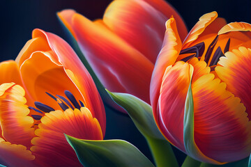 Tulips flowers close-up. AI Generated