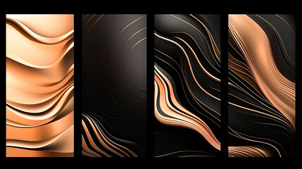 Abstract background with golden lines on a dark background, generative AI.
