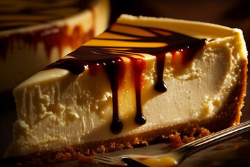 Obraz premium Cheesecake close-up. Appetizing breakfast. AI Generated