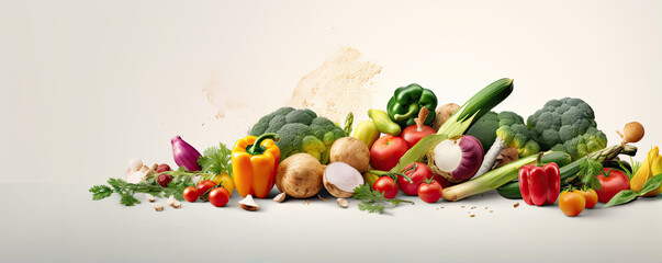 A banner of healthy vegetables on a white background with a place for your text. generative ai
